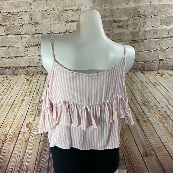 American eagle outfitters pink white striped cold shoulder top size small - Picture 3 of 9